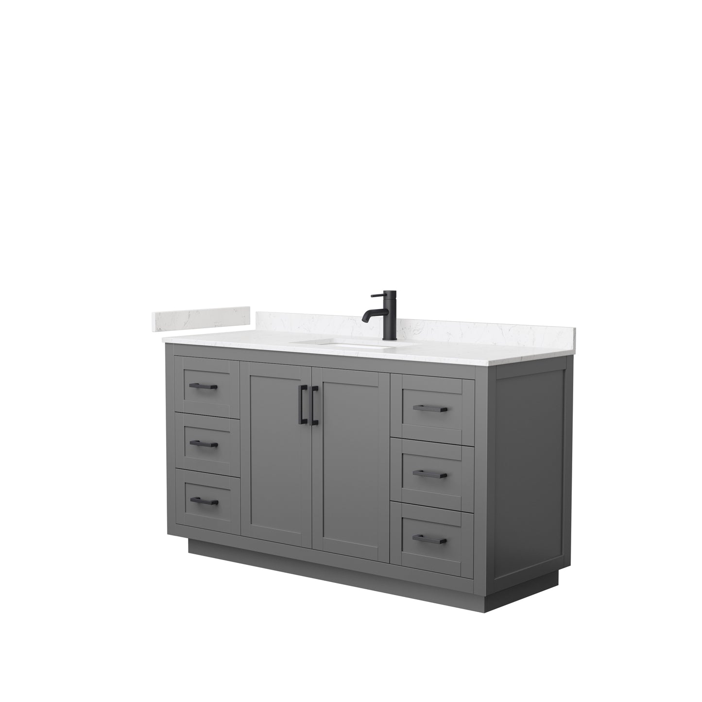Miranda 60" Single Vanity in Dark Gray, Carrara Cultured Marble Top, Black Trim