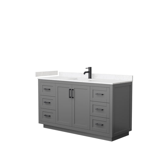 Miranda 60" Single Vanity in Dark Gray, Carrara Cultured Marble Top, Black Trim