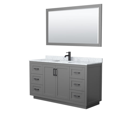 Miranda 60" Single Vanity in Dark Gray, Top, Square Matte Black Trim, 58" Mirror