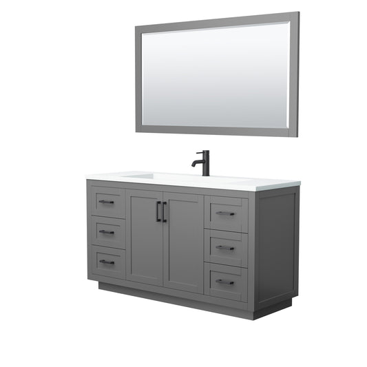 Miranda 60" Dark Gray Single Vanity, 1.25" White Top,  Black Trim, 58" Mirror