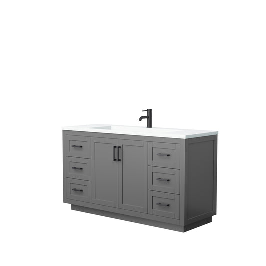 Miranda 60" Single Vanity in Dark Gray, 1.25" White Top, Integrated Black Trim