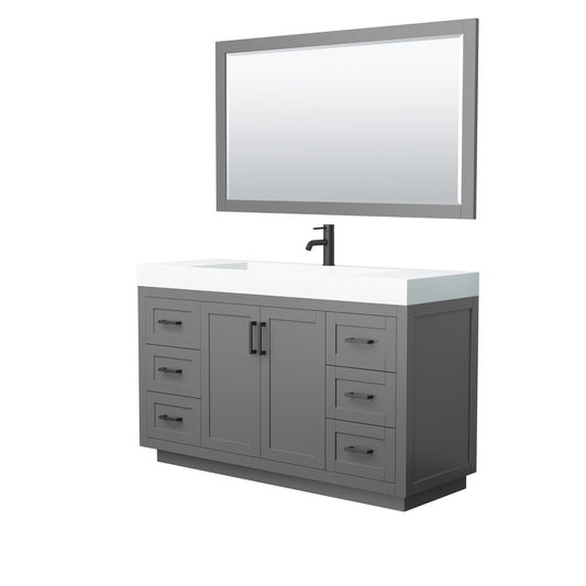 Miranda 60" Dark Gray Single Vanity, 4" White Top,  Black Trim, 58" Mirror