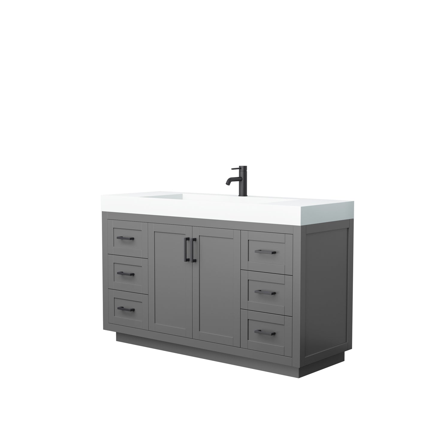 Miranda 60" Single Vanity in Dark Gray, 4" White Top, Integrated Black Trim