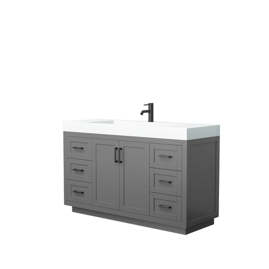 Miranda 60" Single Vanity in Dark Gray, 4" White Top, Integrated Black Trim