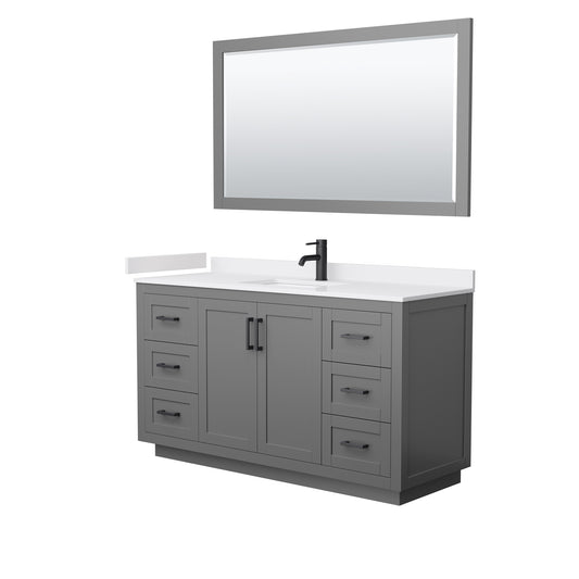 Miranda 60" Single Vanity in Dark Gray, White Marble Top, Black Trim, 58" Mirror
