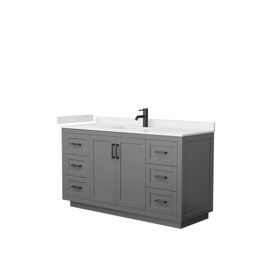 Miranda 60" Single Vanity in Dark Gray, White Cultured Marble Top, Black Trim