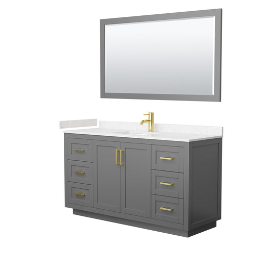 Miranda 60" Dark Gray Single Vanity, Carrara Marble Top, Gold Trim, 58" Mirror