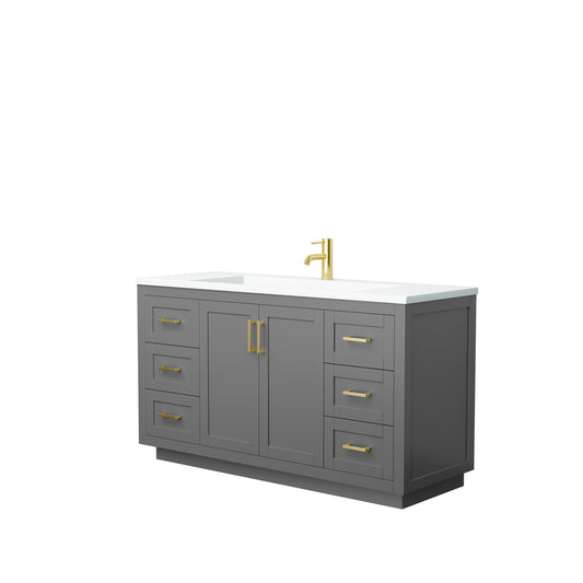 Miranda 60" Dark Gray Single Vanity, 1.25" White Top, Integrated Gold Trim