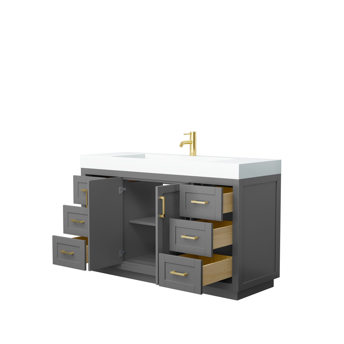 Miranda 60" Dark Gray Single Vanity, 4" White Top, Integrated Brushed Gold Trim