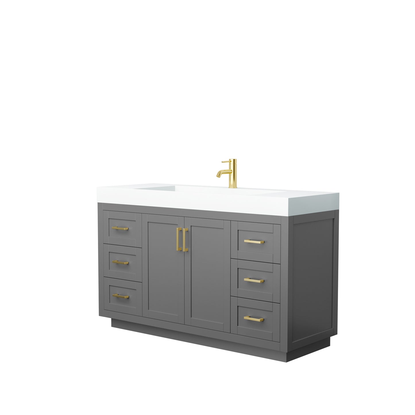 Miranda 60" Dark Gray Single Vanity, 4" White Top, Integrated Brushed Gold Trim