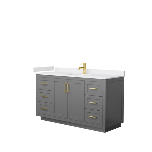 Miranda 60" Single Vanity in Dark Gray, White Cultured Marble Top, Gold Trim