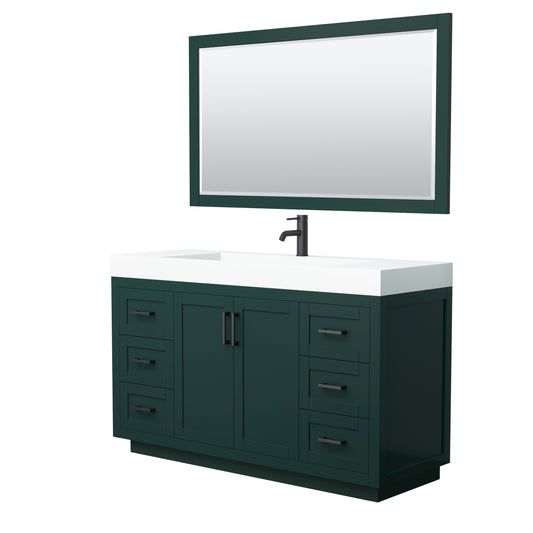 Miranda 60" Single Vanity in Green, 4" White Top,  Black Trim, 58" Mirror