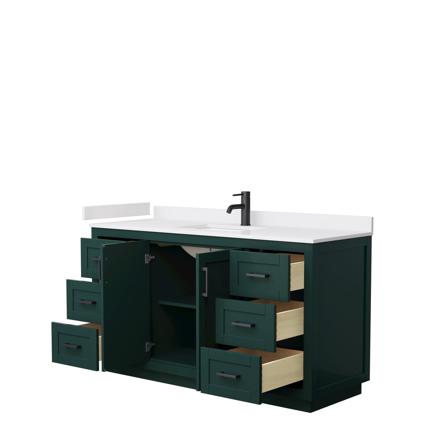 Miranda 60" Single Vanity in Green, White Cultured Marble Top, Black Trim
