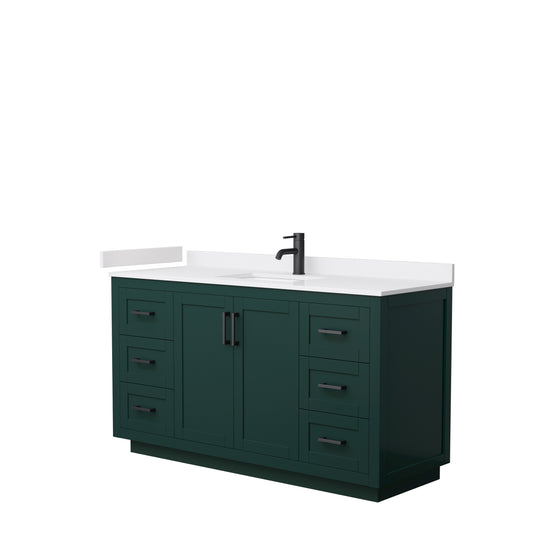 Miranda 60" Single Vanity in Green, White Cultured Marble Top, Black Trim