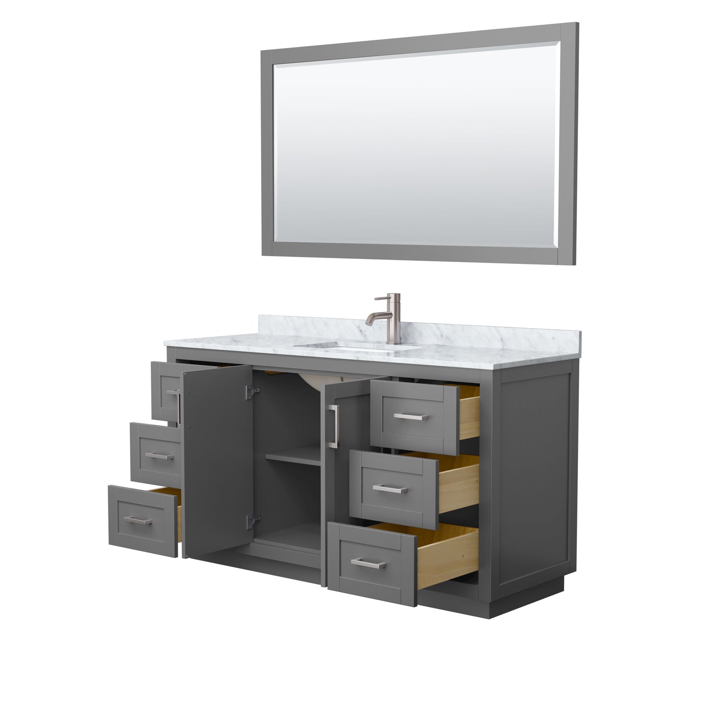 Miranda 60" Single Vanity in Dark Gray, Top, Nickel Trim, 58" Mirror