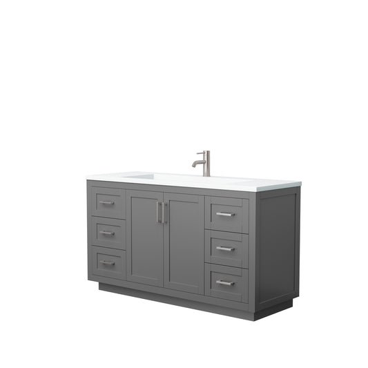 Miranda 60" Single Vanity in Dark Gray, 1.25" White Top, Integrated Nickel Trim
