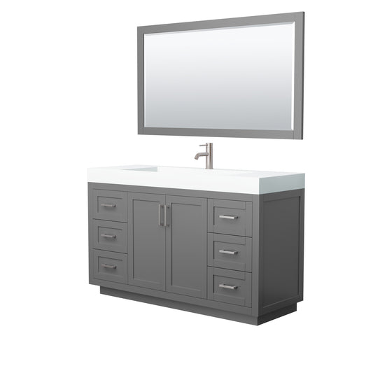 Miranda 60" Dark Gray Single Vanity, 4" White Top,  Nickel Trim, 58" Mirror