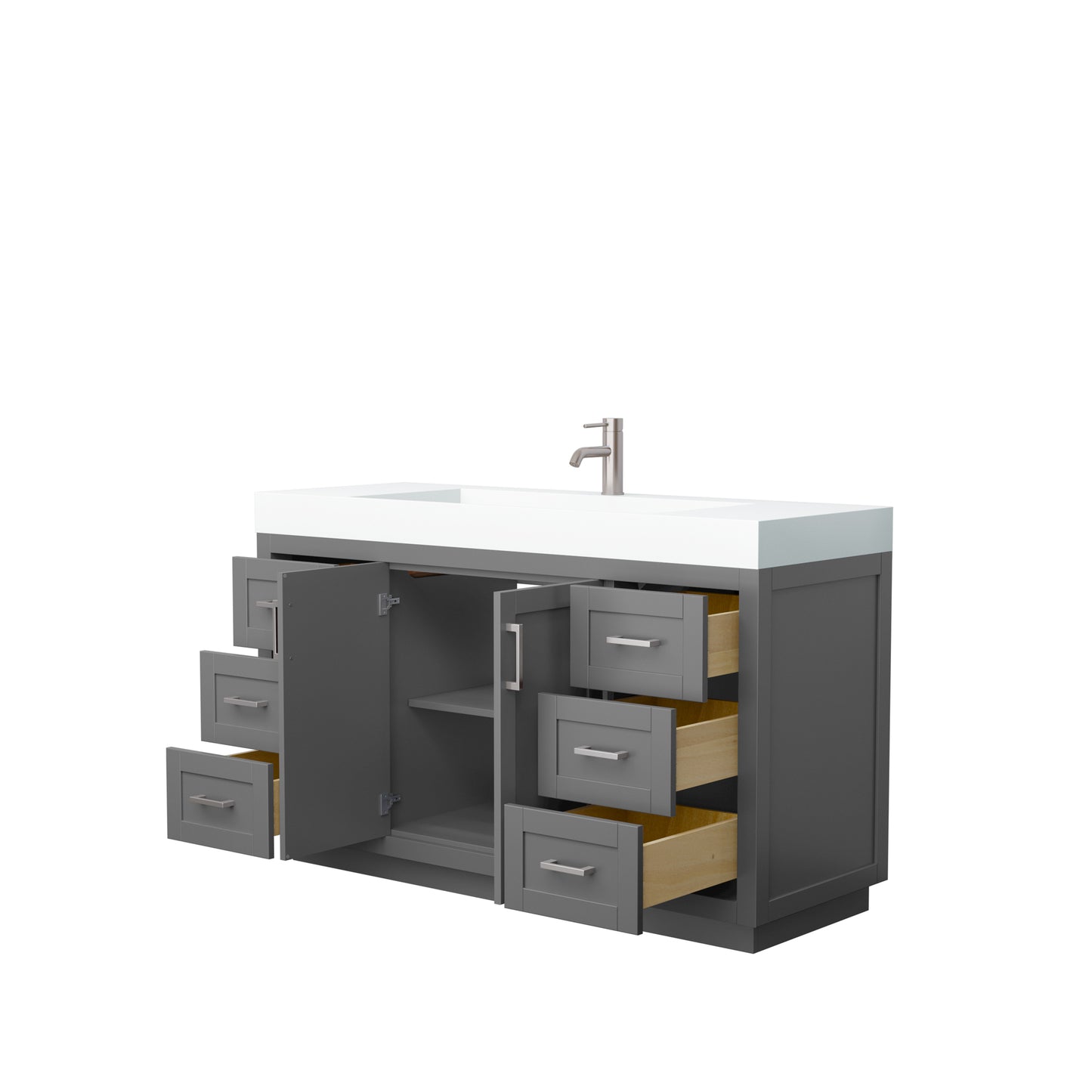 Miranda 60" Single Vanity in Dark Gray, 4" White Top, Integrated Nickel Trim