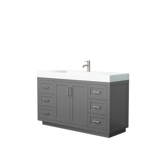 Miranda 60" Single Vanity in Dark Gray, 4" White Top, Integrated Nickel Trim