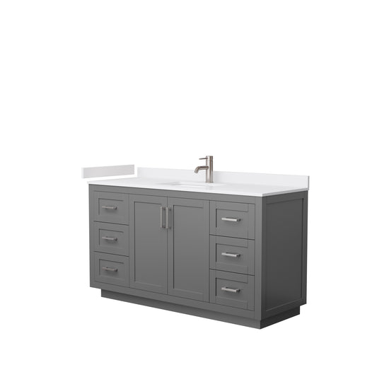 Miranda 60" Single Vanity in Dark Gray, White Cultured Marble Top, Nickel Trim