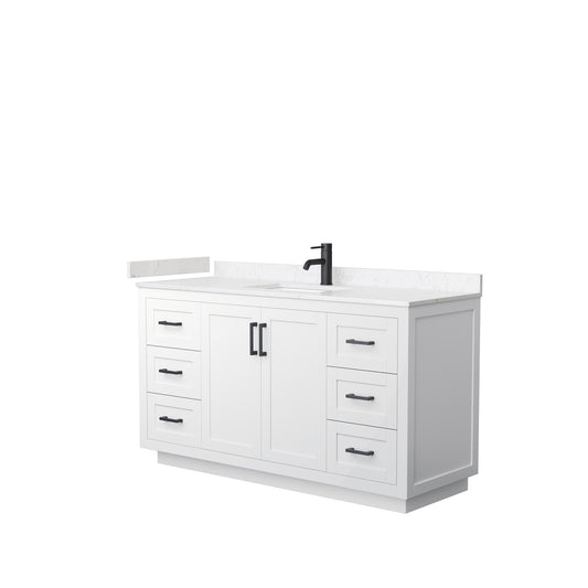 Miranda 60" Single Vanity in White, Carrara Cultured Marble Top, Black Trim