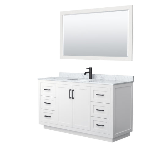 Miranda 60" Single Vanity in White, Top, Square Matte Black Trim, 58" Mirror