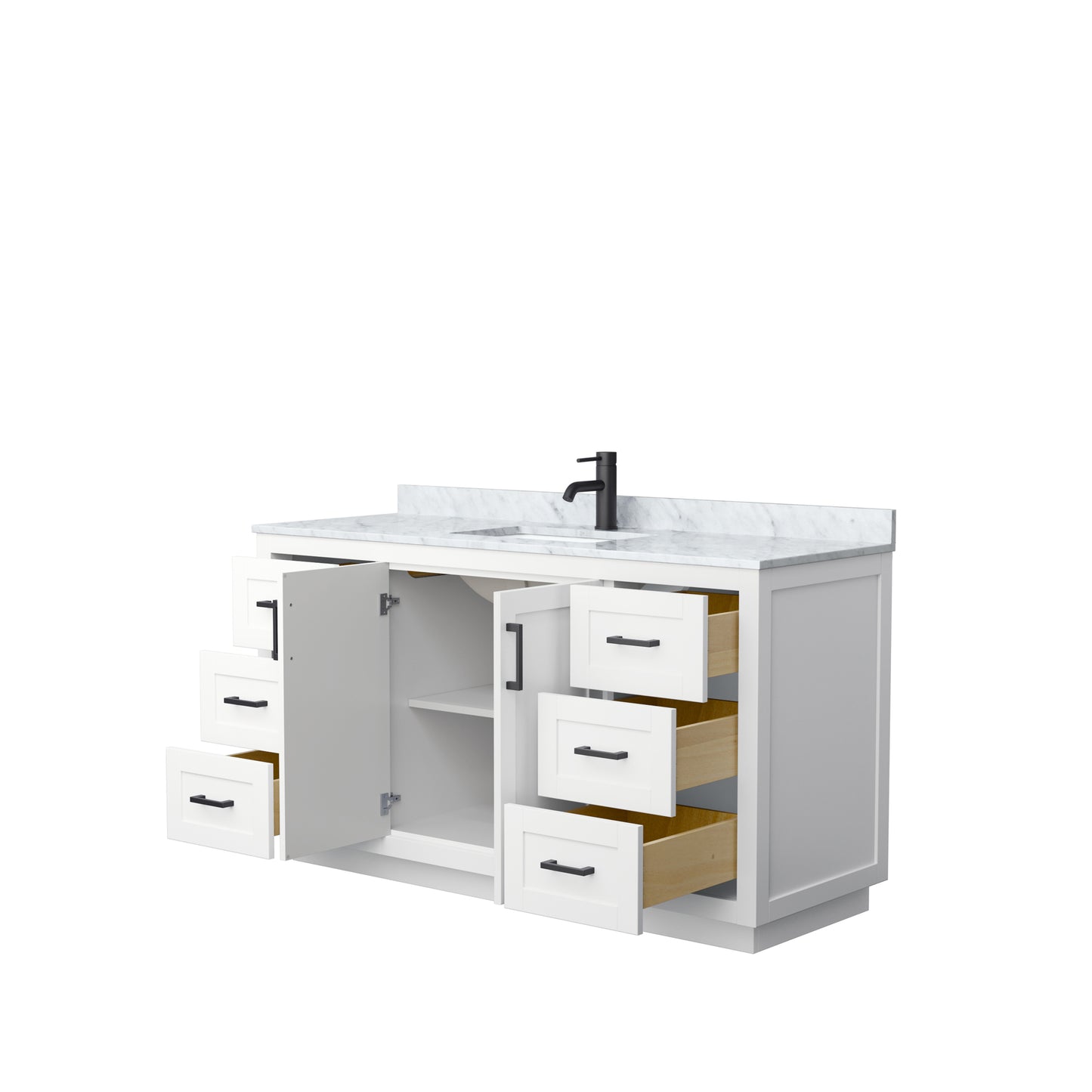 Miranda 60" Single Vanity in White, Top, Square Sink, Matte Black Trim