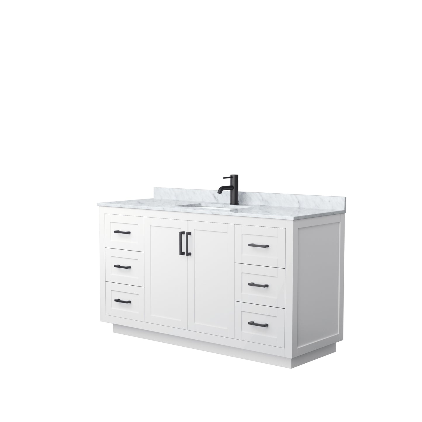 Miranda 60" Single Vanity in White, Top, Square Sink, Matte Black Trim