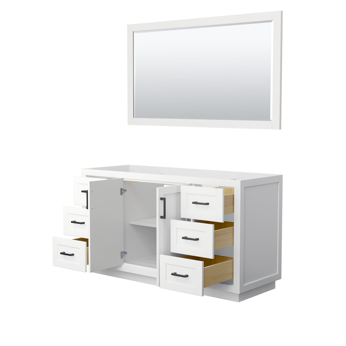 Miranda 60" Single Vanity in White, No Top, Matte Black Trim, 58" Mirror