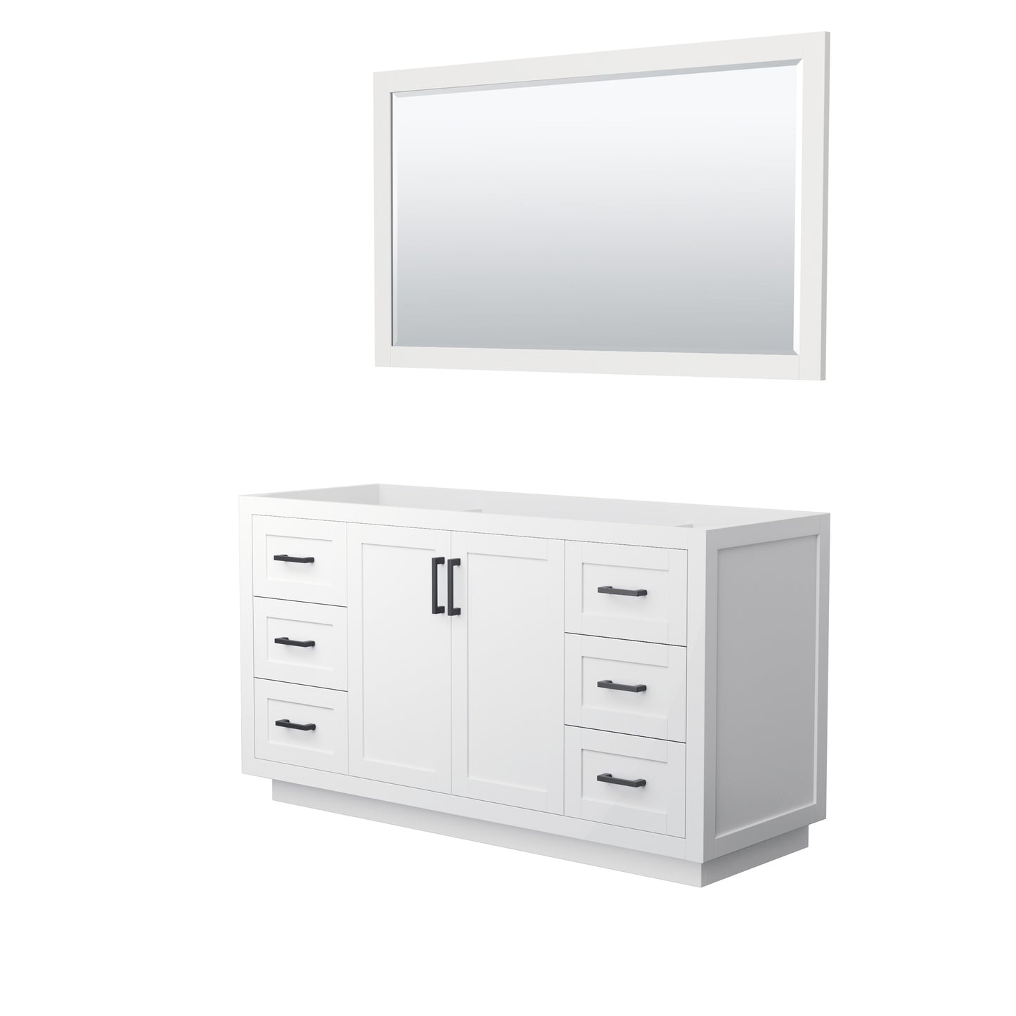 Miranda 60" Single Vanity in White, No Top, Matte Black Trim, 58" Mirror