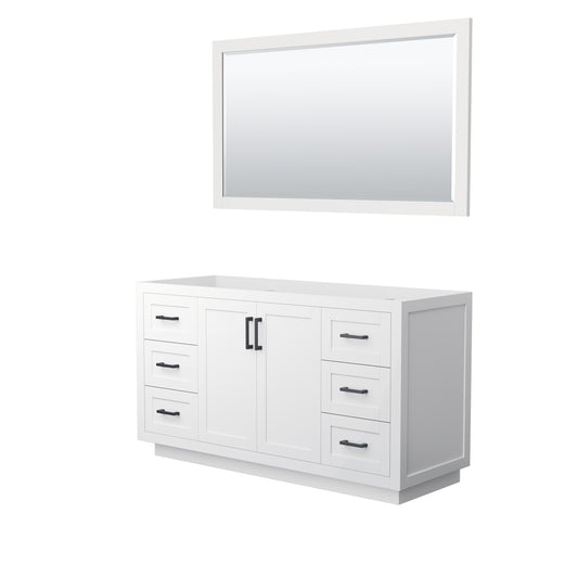 Miranda 60" Single Vanity in White, No Top, Matte Black Trim, 58" Mirror