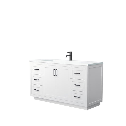 Miranda 60" Single Vanity in White, 1.25" White Top, Integrated Matte Black Trim