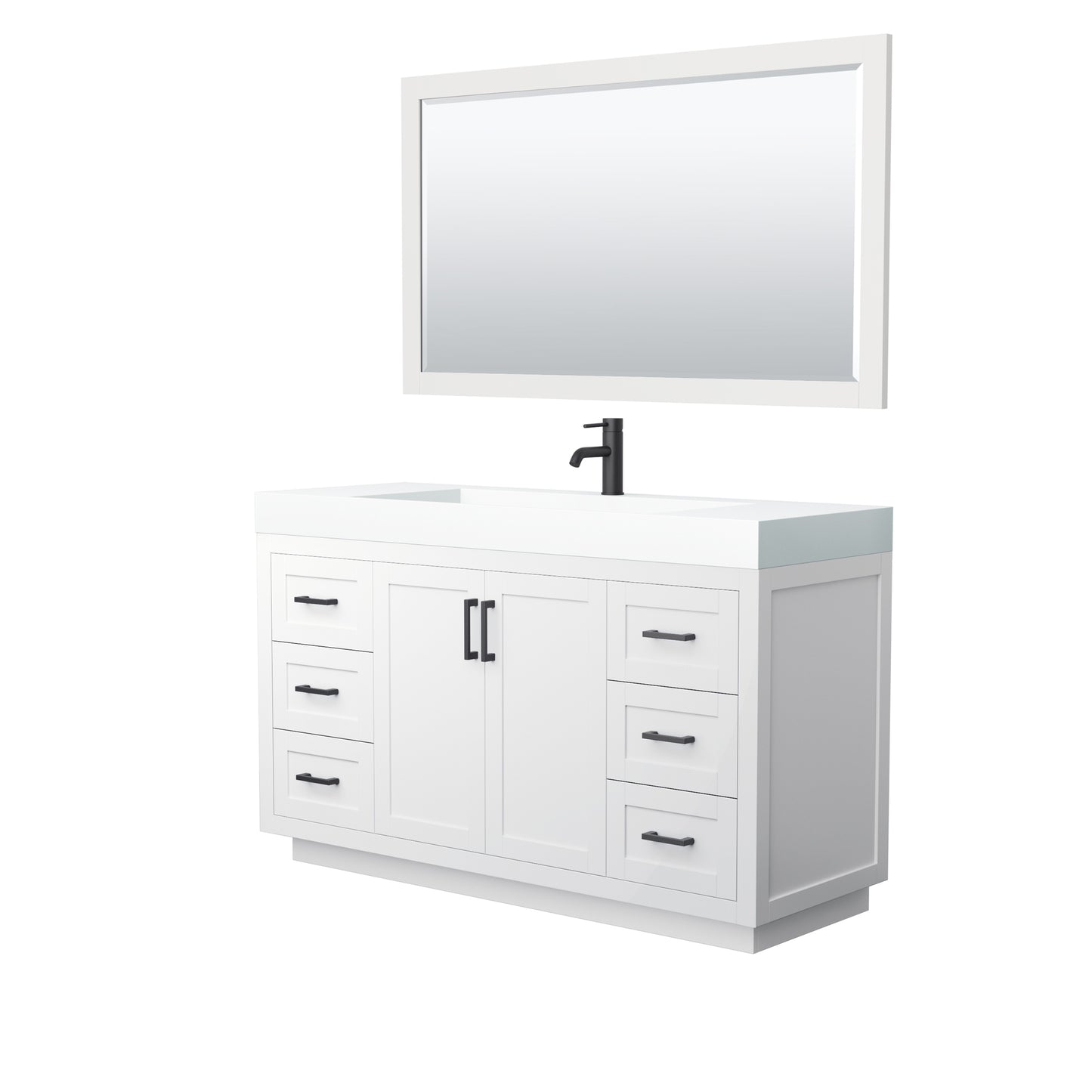 Miranda 60" Single Vanity in White, 4" White Top,  Black Trim, 58" Mirror