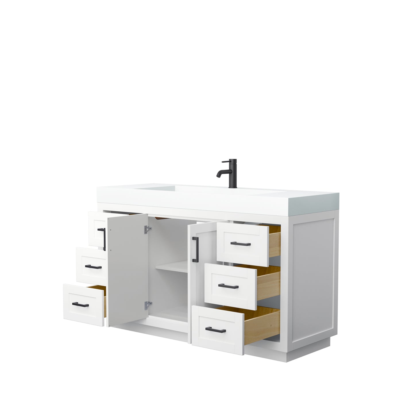 Miranda 60" Single Vanity in White, 4" White Top, Integrated Matte Black Trim