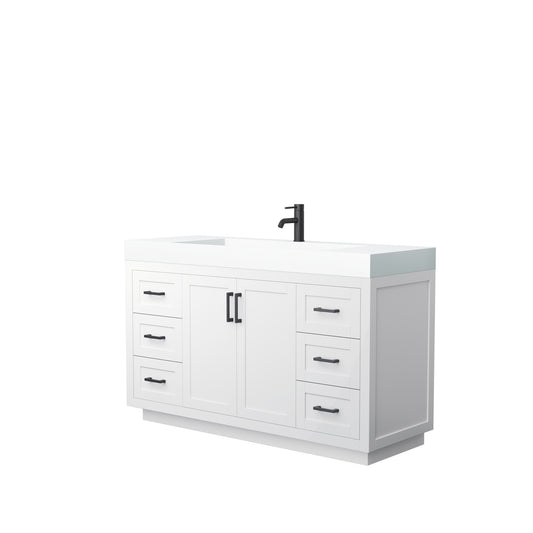 Miranda 60" Single Vanity in White, 4" White Top, Integrated Matte Black Trim