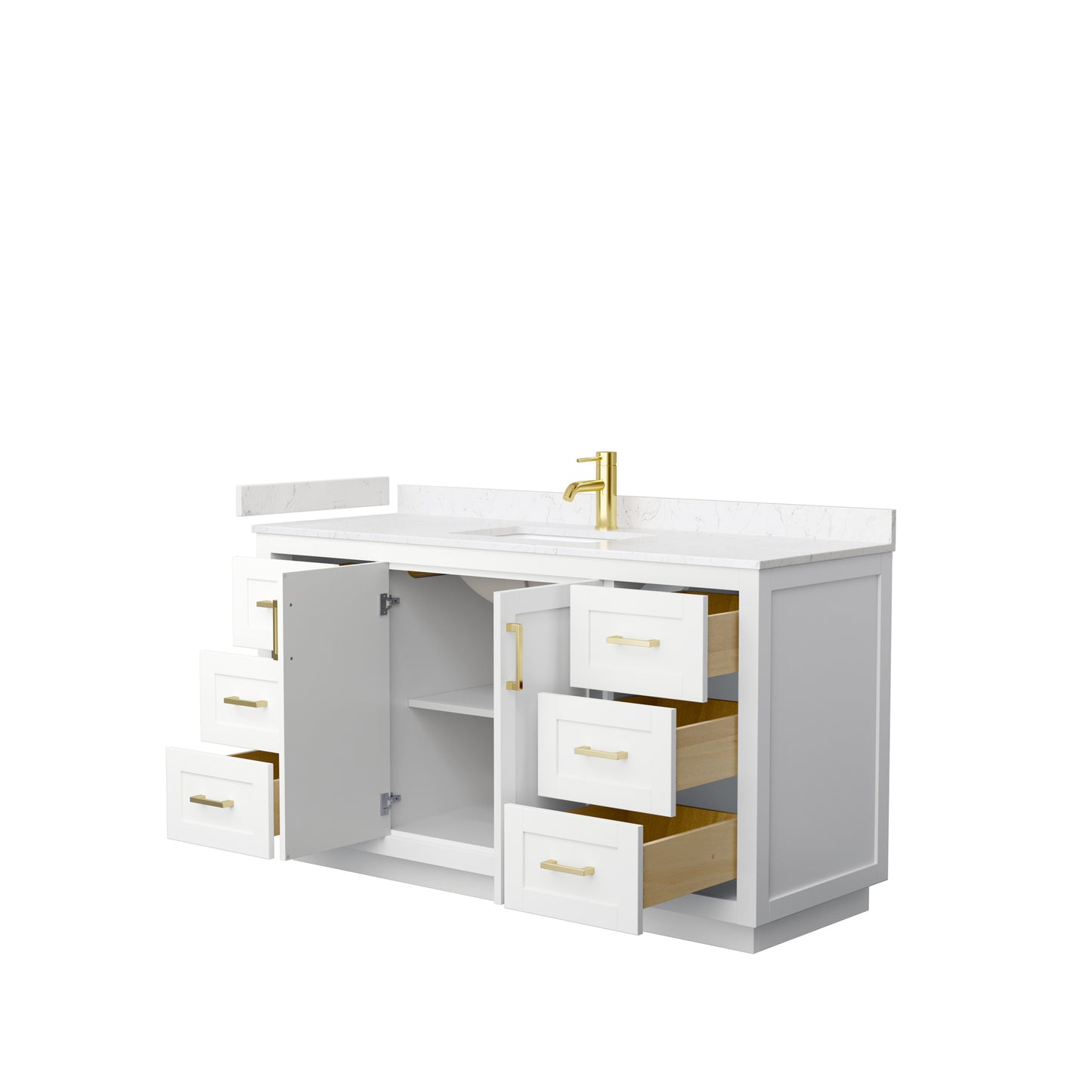 Miranda 60" Single Vanity in White, Carrara Cultured Marble Top, Gold Trim