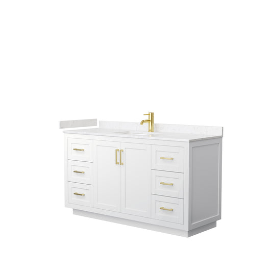Miranda 60" Single Vanity in White, Carrara Cultured Marble Top, Gold Trim