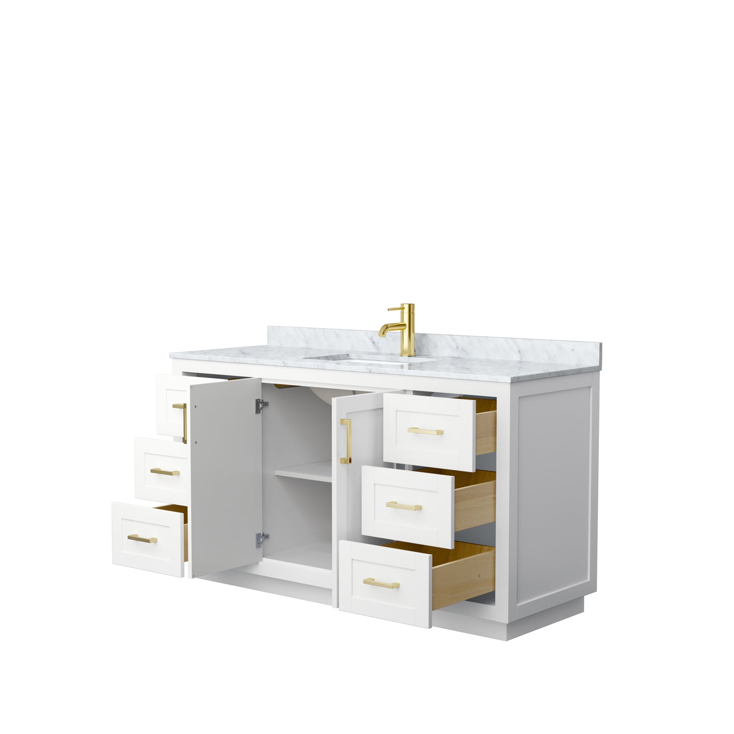 Miranda 60" Single Vanity in White, Top, Square Sink, Brushed Gold Trim