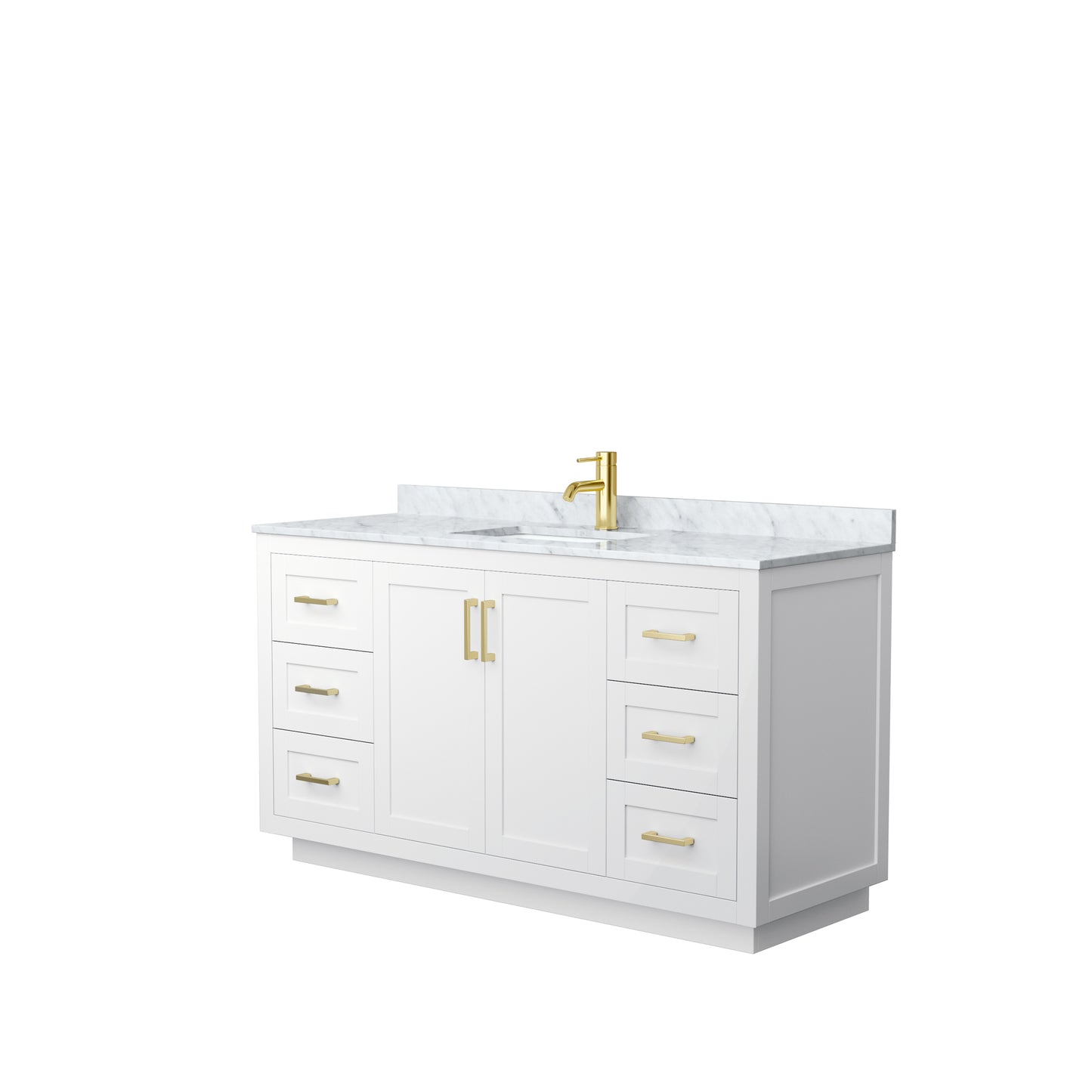 Miranda 60" Single Vanity in White, Top, Square Sink, Brushed Gold Trim