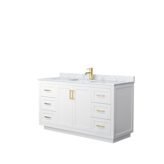 Miranda 60" Single Vanity in White, Top, Square Sink, Brushed Gold Trim