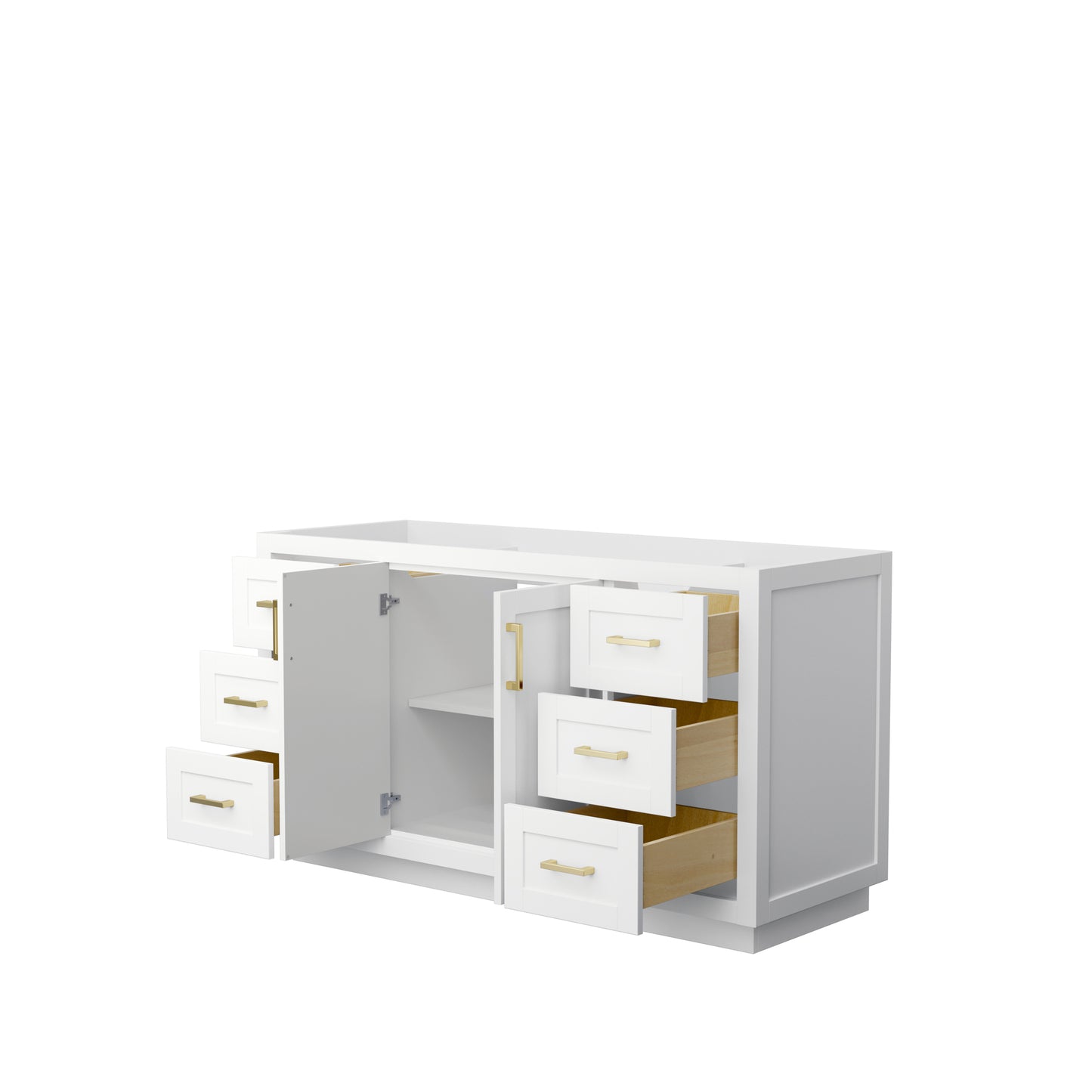 Miranda 60" Single Vanity in White, No Top, No Sink, Brushed Gold Trim