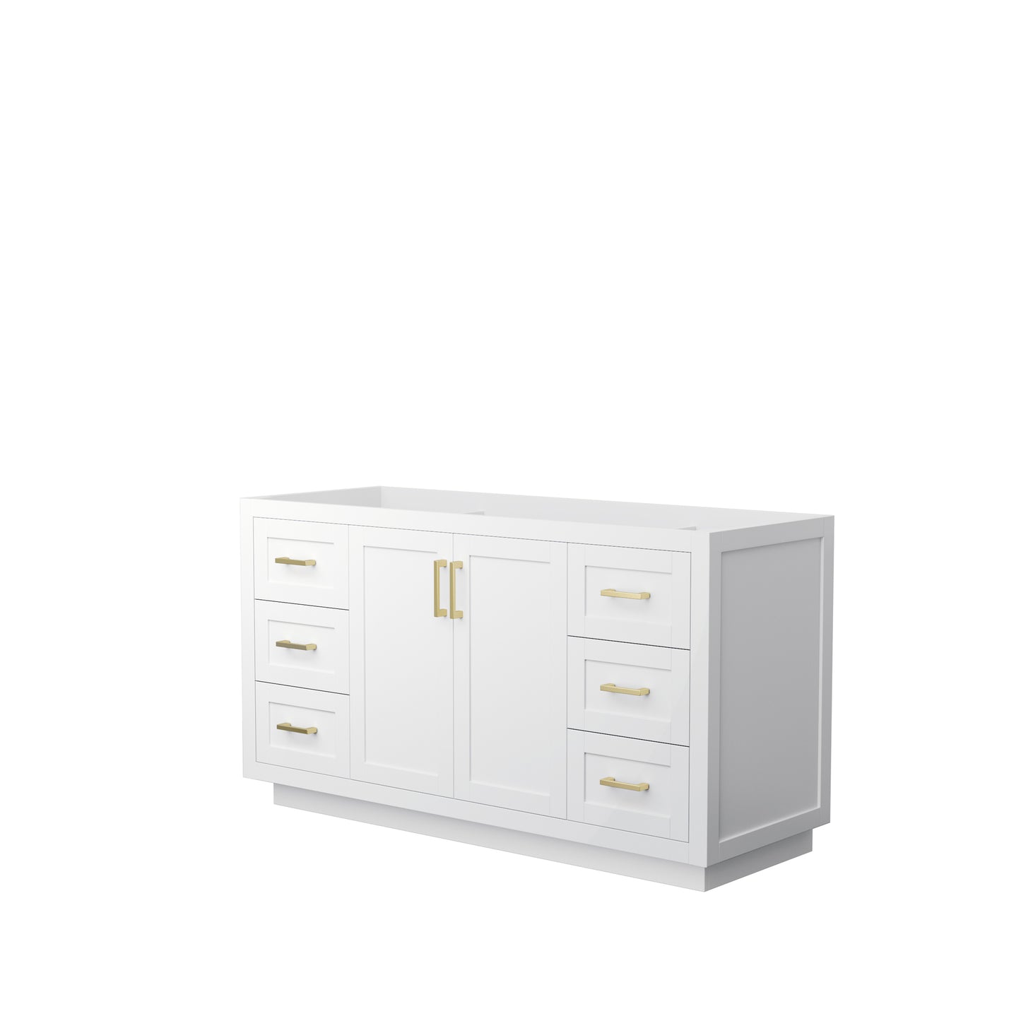 Miranda 60" Single Vanity in White, No Top, No Sink, Brushed Gold Trim