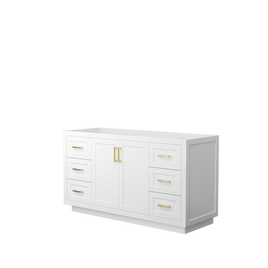 Miranda 60" Single Vanity in White, No Top, No Sink, Brushed Gold Trim