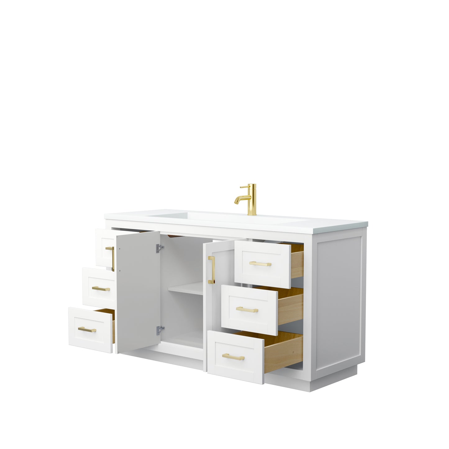 Miranda 60" Single Vanity in White, 1.25" White Top, Integrated Gold Trim