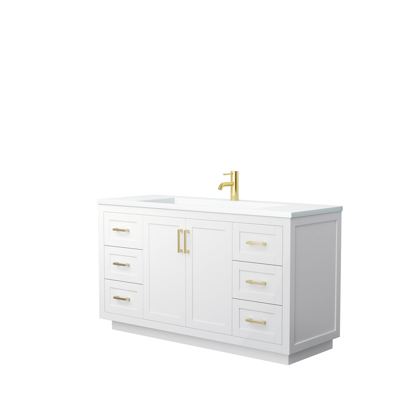 Miranda 60" Single Vanity in White, 1.25" White Top, Integrated Gold Trim