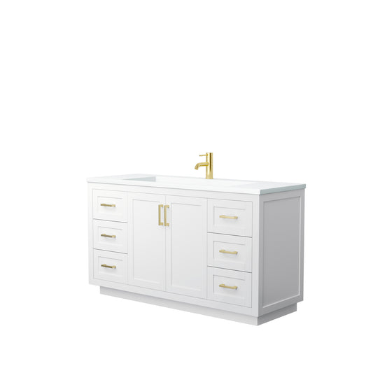 Miranda 60" Single Vanity in White, 1.25" White Top, Integrated Gold Trim