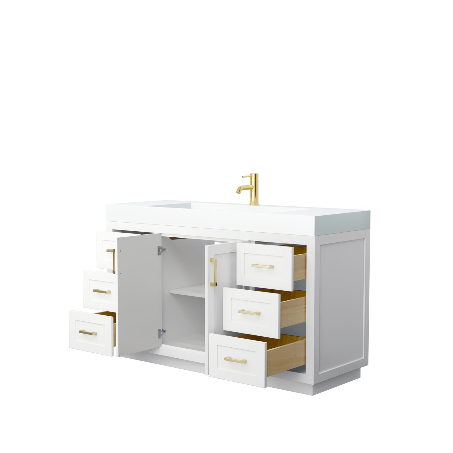 Miranda 60" Single Vanity in White, 4" White Top, Integrated Brushed Gold Trim