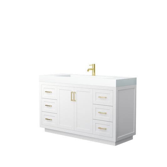 Miranda 60" Single Vanity in White, 4" White Top, Integrated Brushed Gold Trim