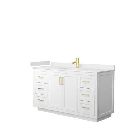 Miranda 60" Single Vanity in White, White Cultured Marble Top, Gold Trim