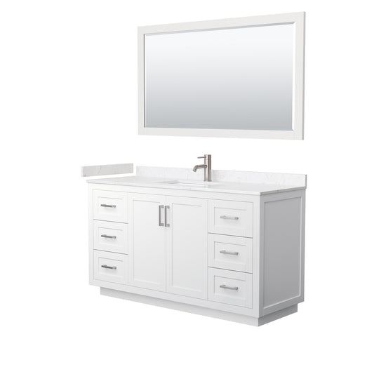 Miranda 60" Single Vanity in White, Carrara Marble Top, Nickel Trim, 58" Mirror